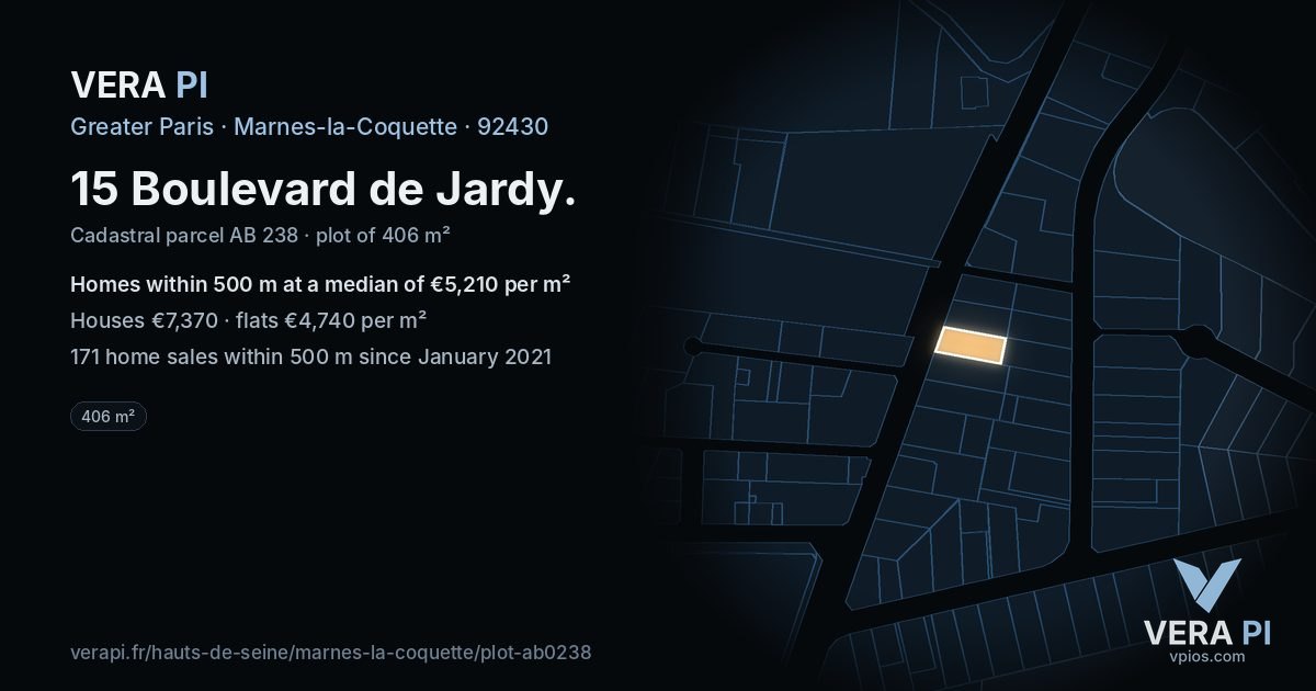 15 Boulevard de Jardy, Marnes-la-Coquette at night – the plot lit, the parcels around coloured by the prices near them