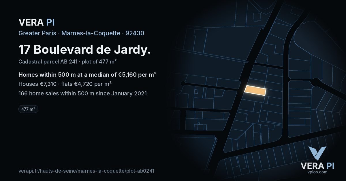 17 Boulevard de Jardy, Marnes-la-Coquette at night – the plot lit, the parcels around coloured by the prices near them