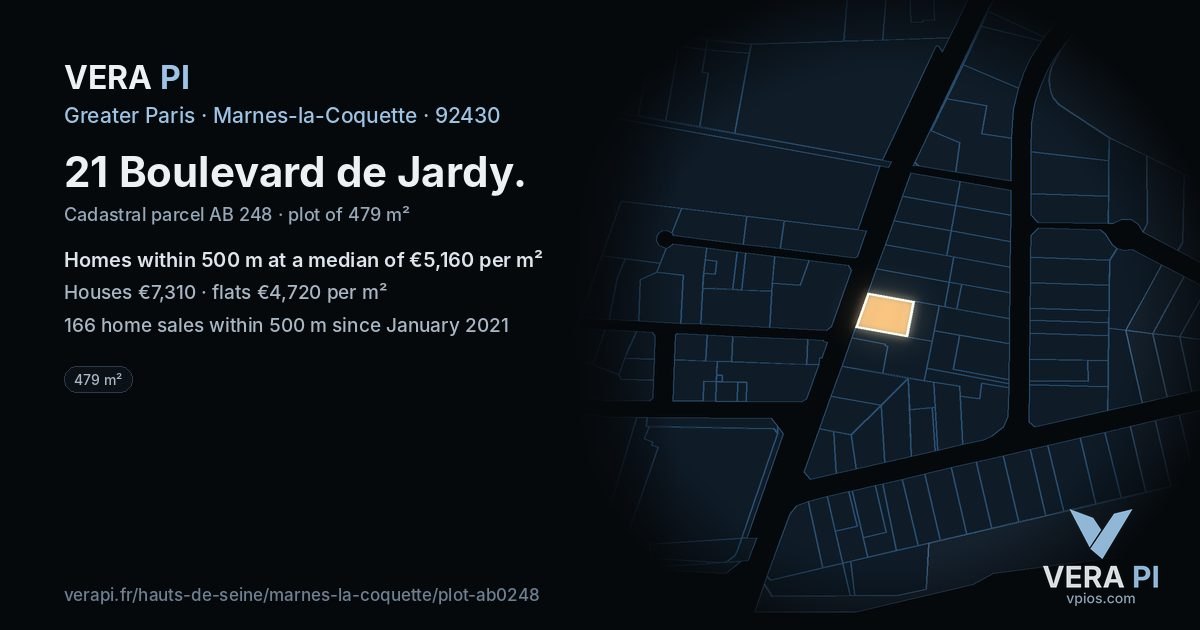 21 Boulevard de Jardy, Marnes-la-Coquette at night – the plot lit, the parcels around coloured by the prices near them