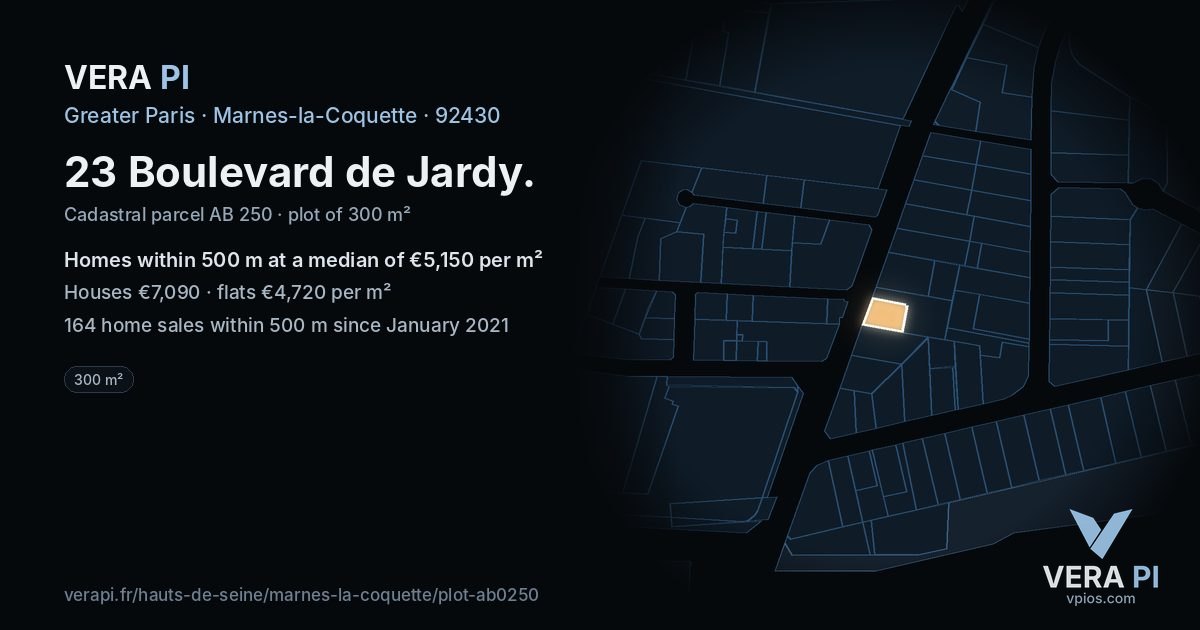 23 Boulevard de Jardy, Marnes-la-Coquette at night – the plot lit, the parcels around coloured by the prices near them