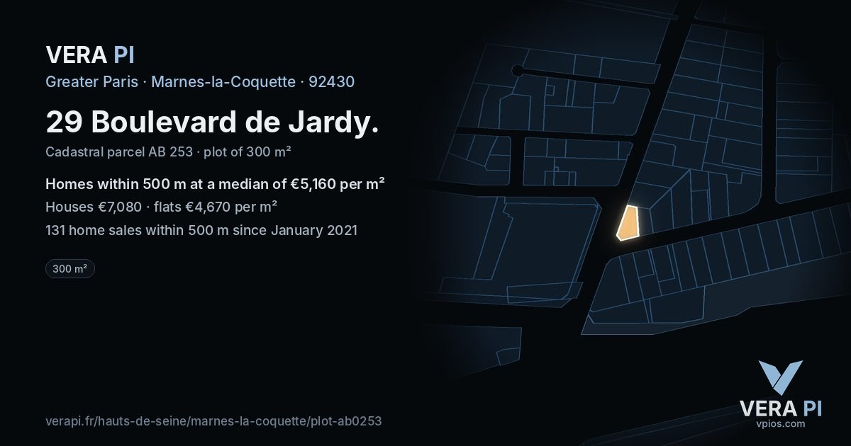 29 Boulevard de Jardy, Marnes-la-Coquette at night – the plot lit, the parcels around coloured by the prices near them