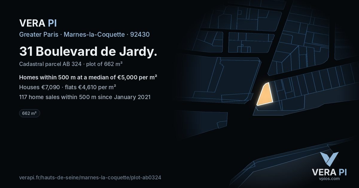 31 Boulevard de Jardy, Marnes-la-Coquette at night – the plot lit, the parcels around coloured by the prices near them