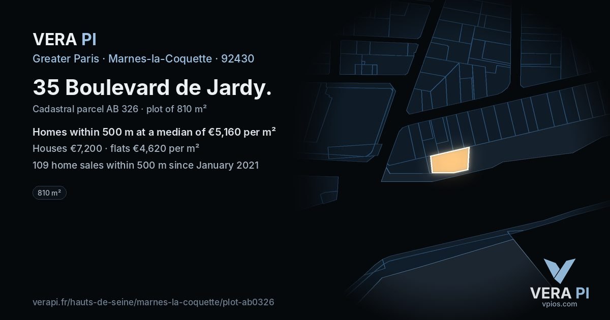 35 Boulevard de Jardy, Marnes-la-Coquette at night – the plot lit, the parcels around coloured by the prices near them