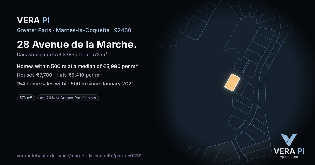 28 Avenue de la Marche, Marnes-la-Coquette at night – the plot lit, the parcels around coloured by the prices near them