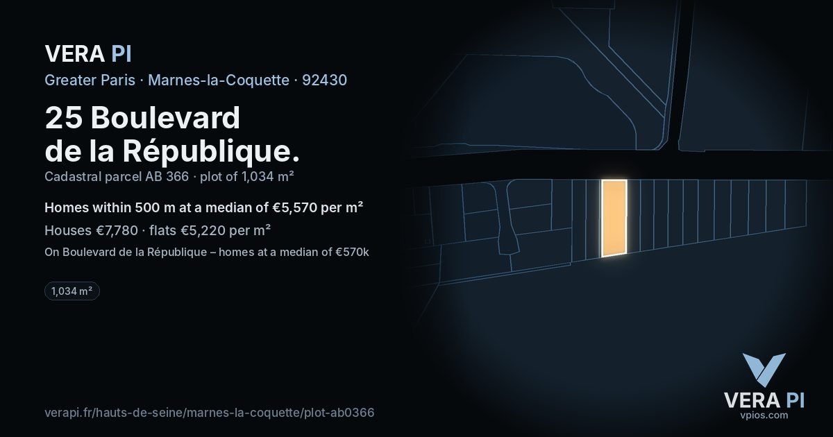25 Boulevard de la République, Marnes-la-Coquette at night – the plot lit, the parcels around coloured by the prices near them