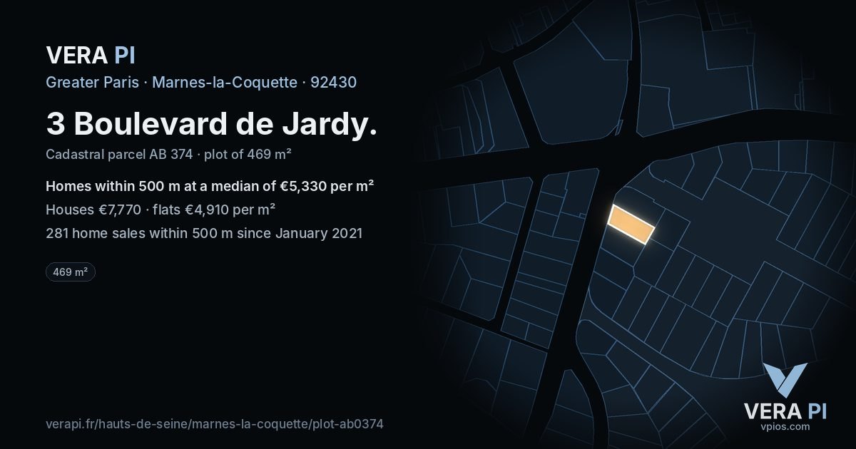 3 Boulevard de Jardy, Marnes-la-Coquette at night – the plot lit, the parcels around coloured by the prices near them
