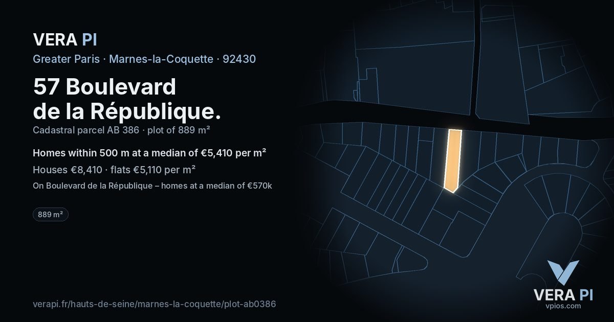 57 Boulevard de la République, Marnes-la-Coquette at night – the plot lit, the parcels around coloured by the prices near them