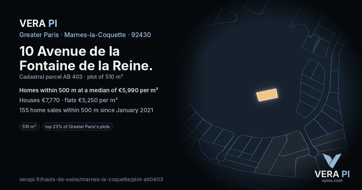 10 Avenue de la Fontaine de la Reine, Marnes-la-Coquette at night – the plot lit, the parcels around coloured by the prices near them