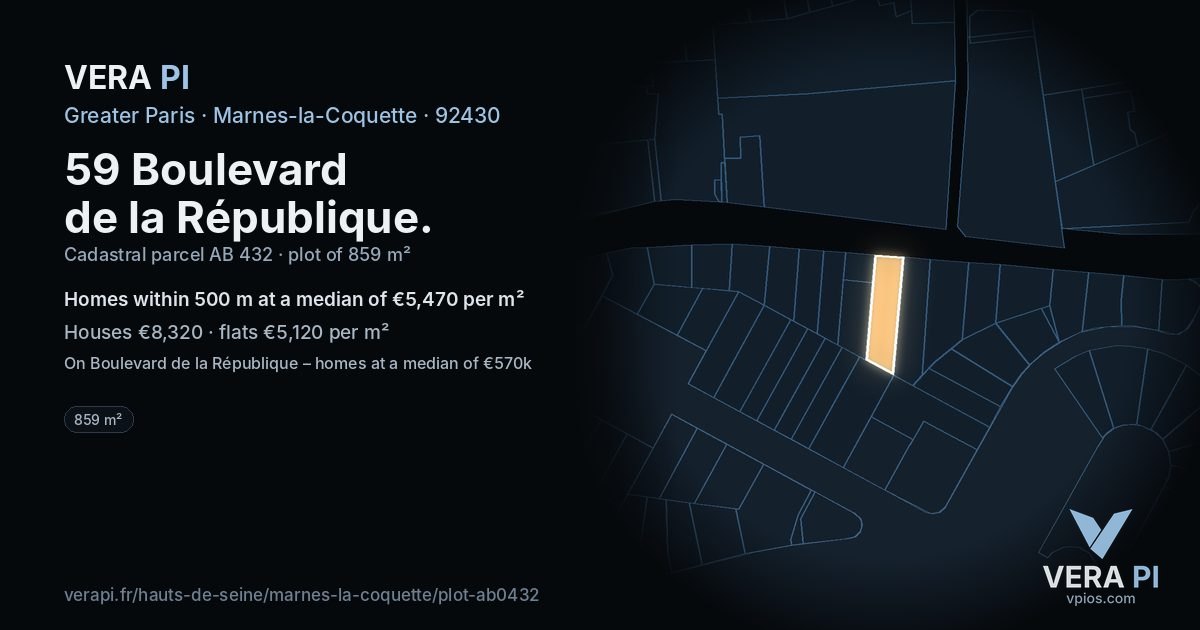 59 Boulevard de la République, Marnes-la-Coquette at night – the plot lit, the parcels around coloured by the prices near them