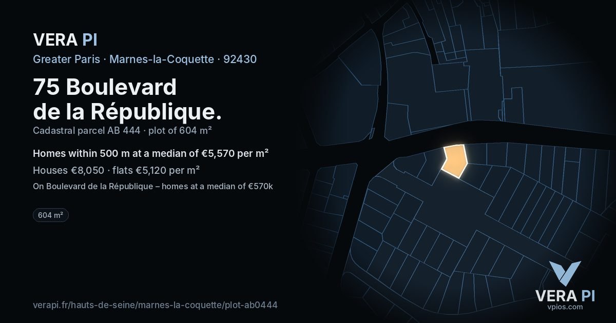 75 Boulevard de la République, Marnes-la-Coquette at night – the plot lit, the parcels around coloured by the prices near them