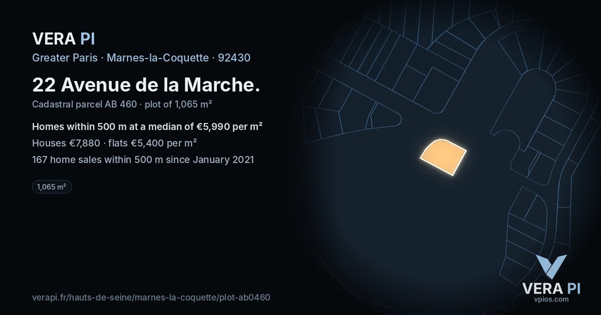 22 Avenue de la Marche, Marnes-la-Coquette at night – the plot lit, the parcels around coloured by the prices near them