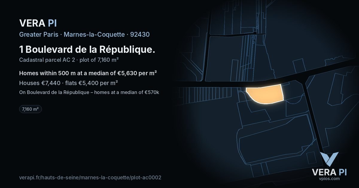 1 Boulevard de la République, Marnes-la-Coquette at night – the plot lit, the parcels around coloured by the prices near them