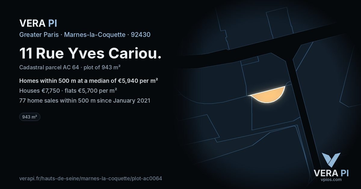11 Rue Yves Cariou, Marnes-la-Coquette at night – the plot lit, the parcels around coloured by the prices near them
