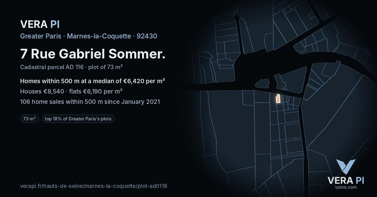 7 Rue Gabriel Sommer, Marnes-la-Coquette at night – the plot lit, the parcels around coloured by the prices near them