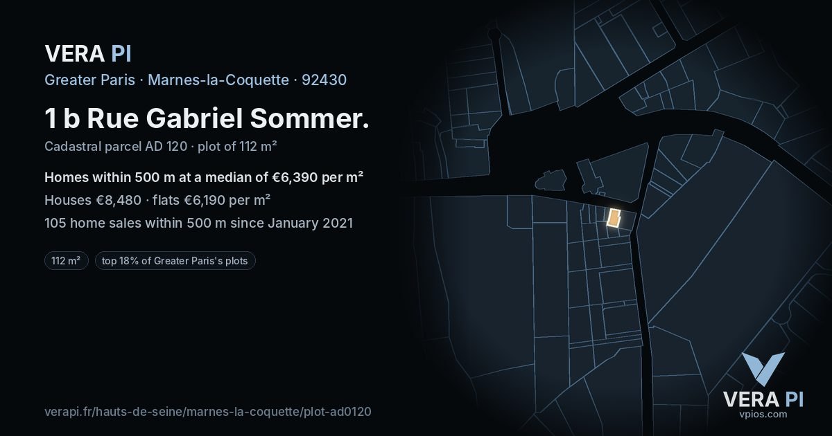 1 b Rue Gabriel Sommer, Marnes-la-Coquette at night – the plot lit, the parcels around coloured by the prices near them