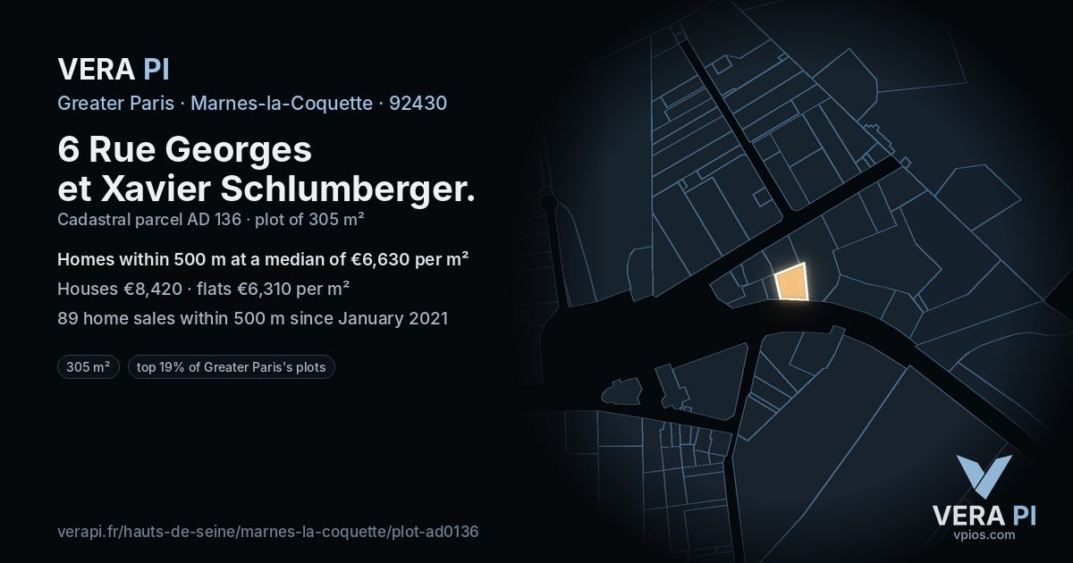 6 Rue Georges et Xavier Schlumberger, Marnes-la-Coquette at night – the plot lit, the parcels around coloured by the prices near them
