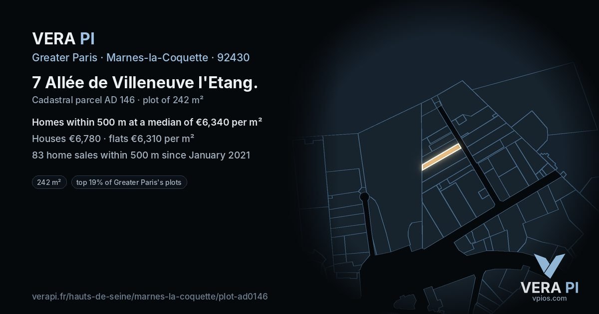 7 Allée de Villeneuve l'Etang, Marnes-la-Coquette at night – the plot lit, the parcels around coloured by the prices near them