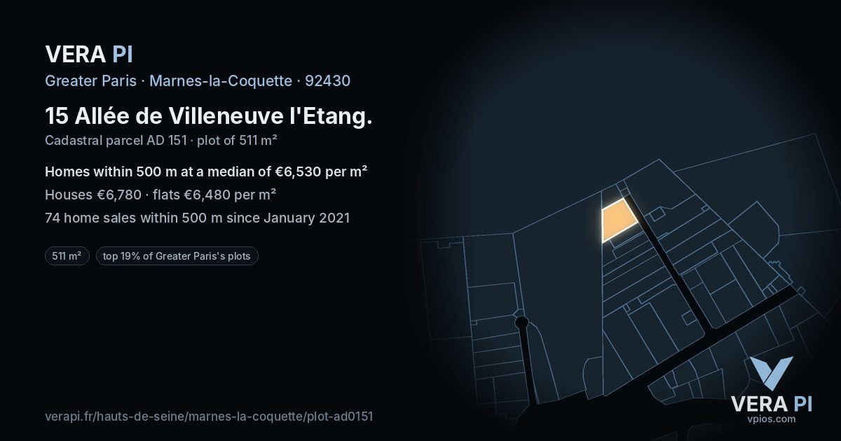15 Allée de Villeneuve l'Etang, Marnes-la-Coquette at night – the plot lit, the parcels around coloured by the prices near them