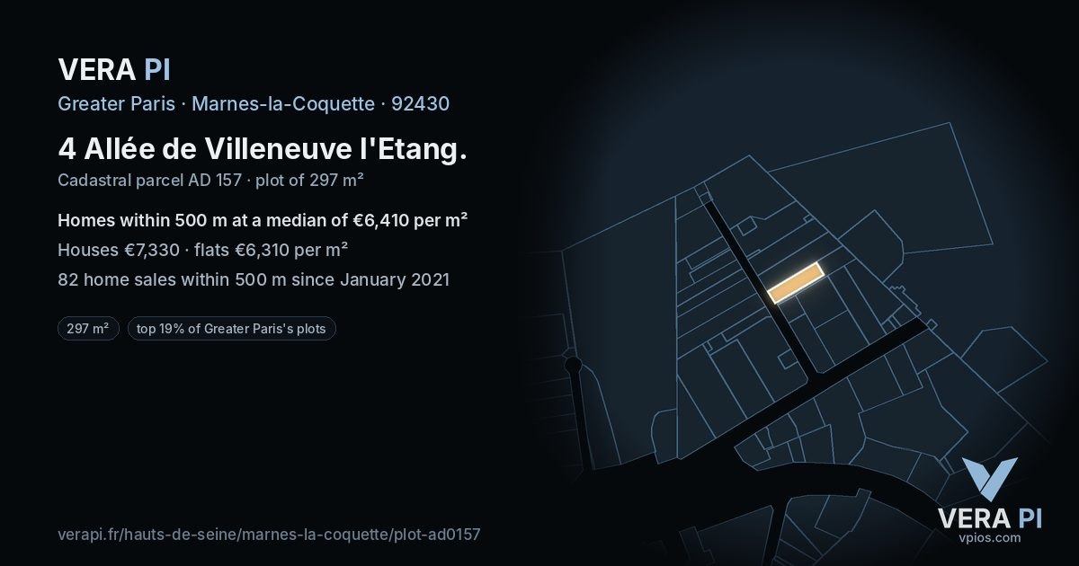4 Allée de Villeneuve l'Etang, Marnes-la-Coquette at night – the plot lit, the parcels around coloured by the prices near them