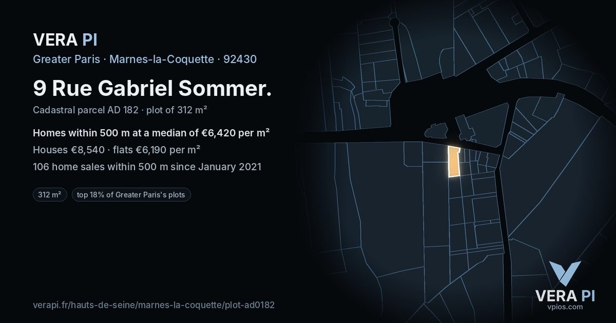 9 Rue Gabriel Sommer, Marnes-la-Coquette at night – the plot lit, the parcels around coloured by the prices near them