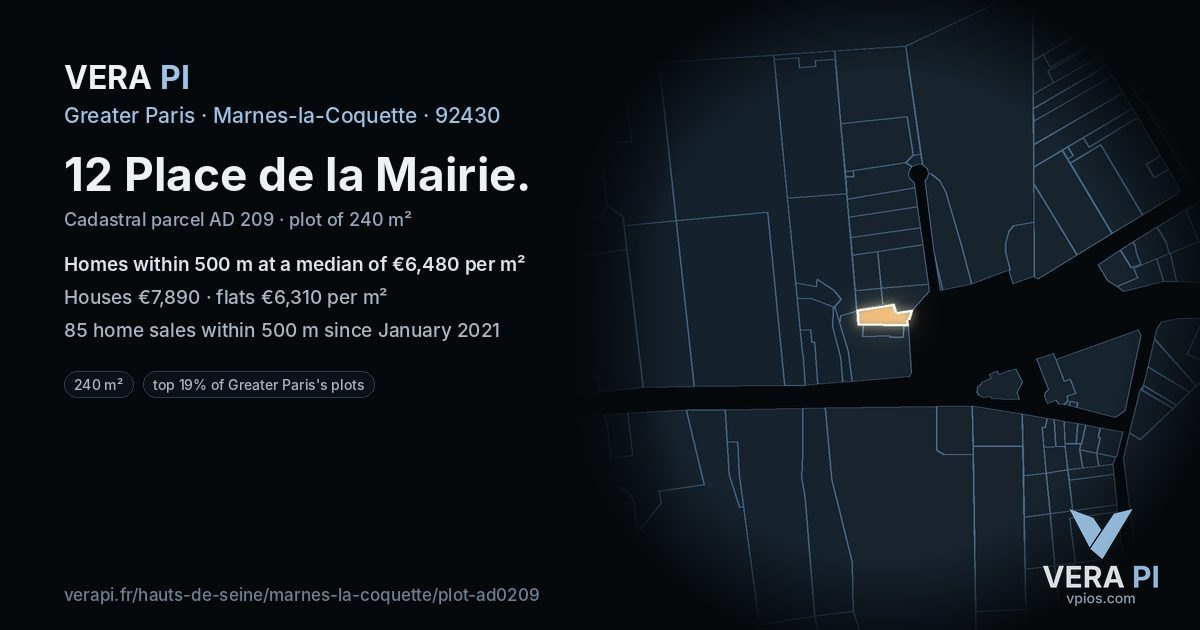12 Place de la Mairie, Marnes-la-Coquette at night – the plot lit, the parcels around coloured by the prices near them