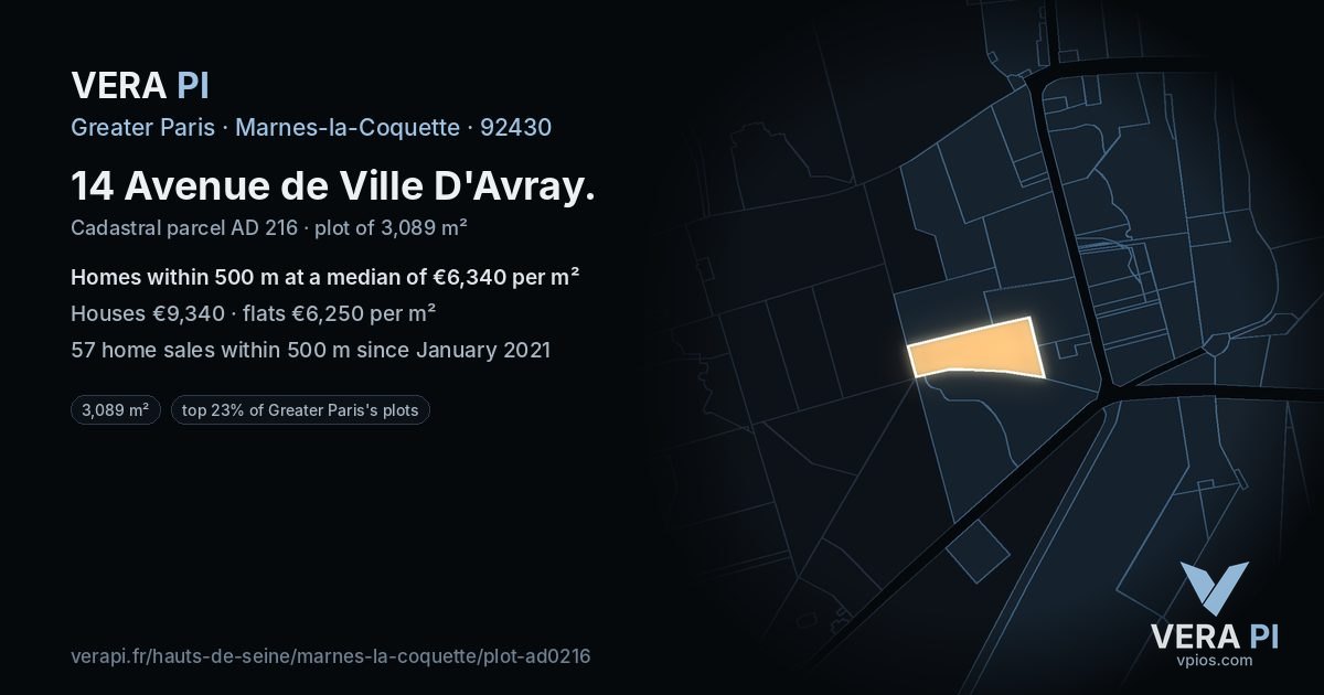 14 Avenue de Ville D'Avray, Marnes-la-Coquette at night – the plot lit, the parcels around coloured by the prices near them