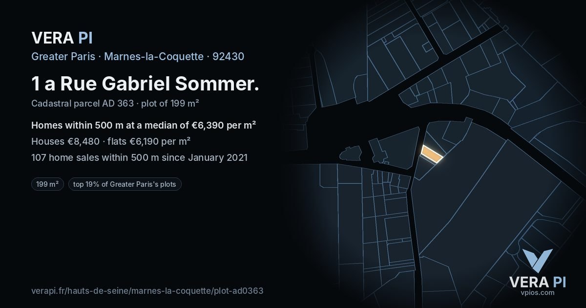 1 a Rue Gabriel Sommer, Marnes-la-Coquette at night – the plot lit, the parcels around coloured by the prices near them