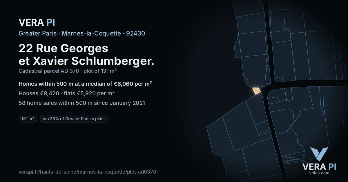 22 Rue Georges et Xavier Schlumberger, Marnes-la-Coquette at night – the plot lit, the parcels around coloured by the prices near them