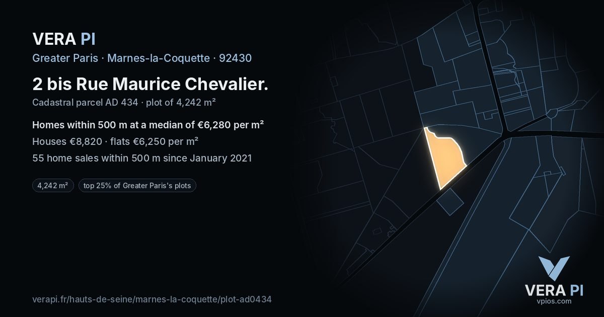 2 bis Rue Maurice Chevalier, Marnes-la-Coquette at night – the plot lit, the parcels around coloured by the prices near them