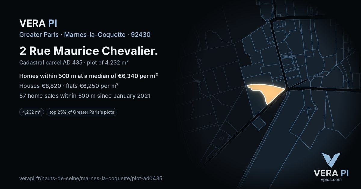 2 Rue Maurice Chevalier, Marnes-la-Coquette at night – the plot lit, the parcels around coloured by the prices near them