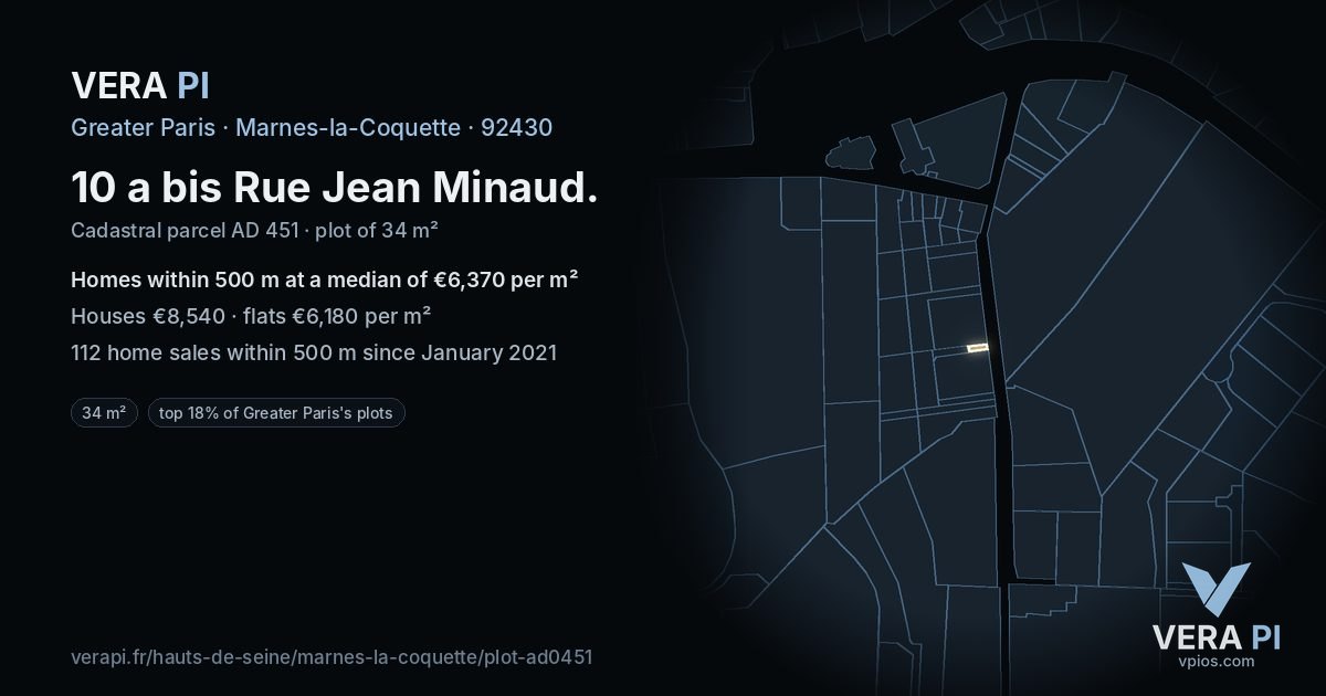 10 a bis Rue Jean Minaud, Marnes-la-Coquette at night – the plot lit, the parcels around coloured by the prices near them
