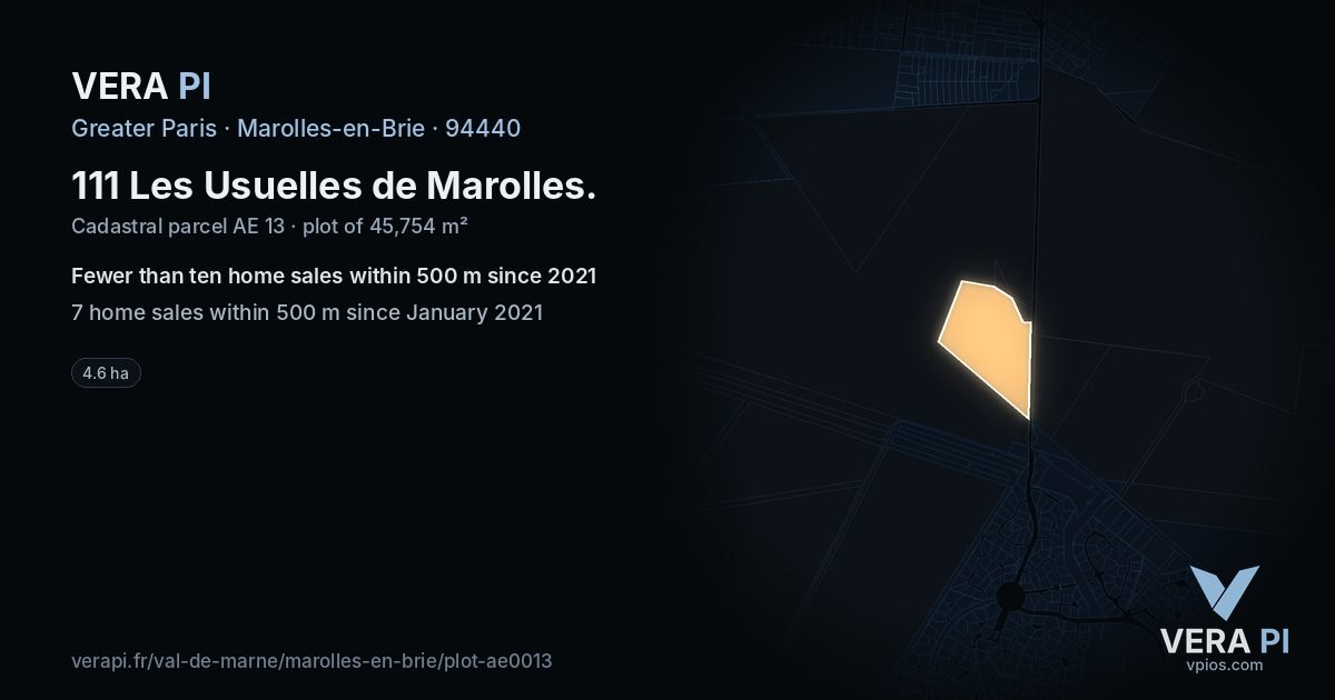 111 Les Usuelles de Marolles, Marolles-en-Brie at night – the plot lit, the parcels around coloured by the prices near them