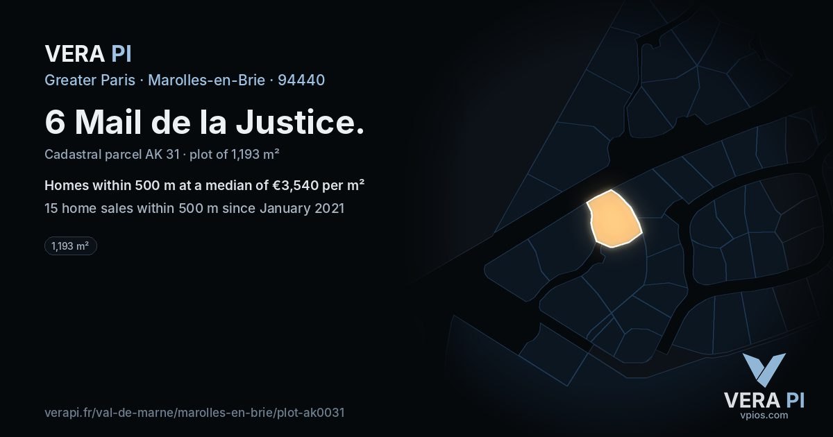 6 Mail de la Justice, Marolles-en-Brie at night – the plot lit, the parcels around coloured by the prices near them
