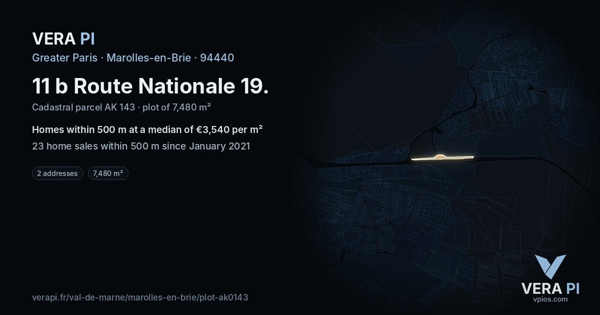 11 b Route Nationale 19, Marolles-en-Brie at night – the plot lit, the parcels around coloured by the prices near them