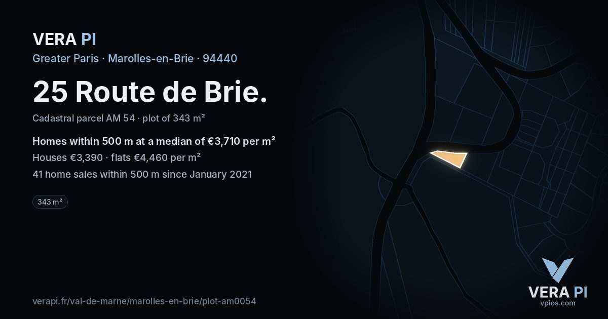 25 Route de Brie, Marolles-en-Brie at night – the plot lit, the parcels around coloured by the prices near them