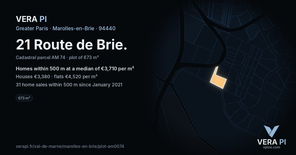 21 Route de Brie, Marolles-en-Brie at night – the plot lit, the parcels around coloured by the prices near them