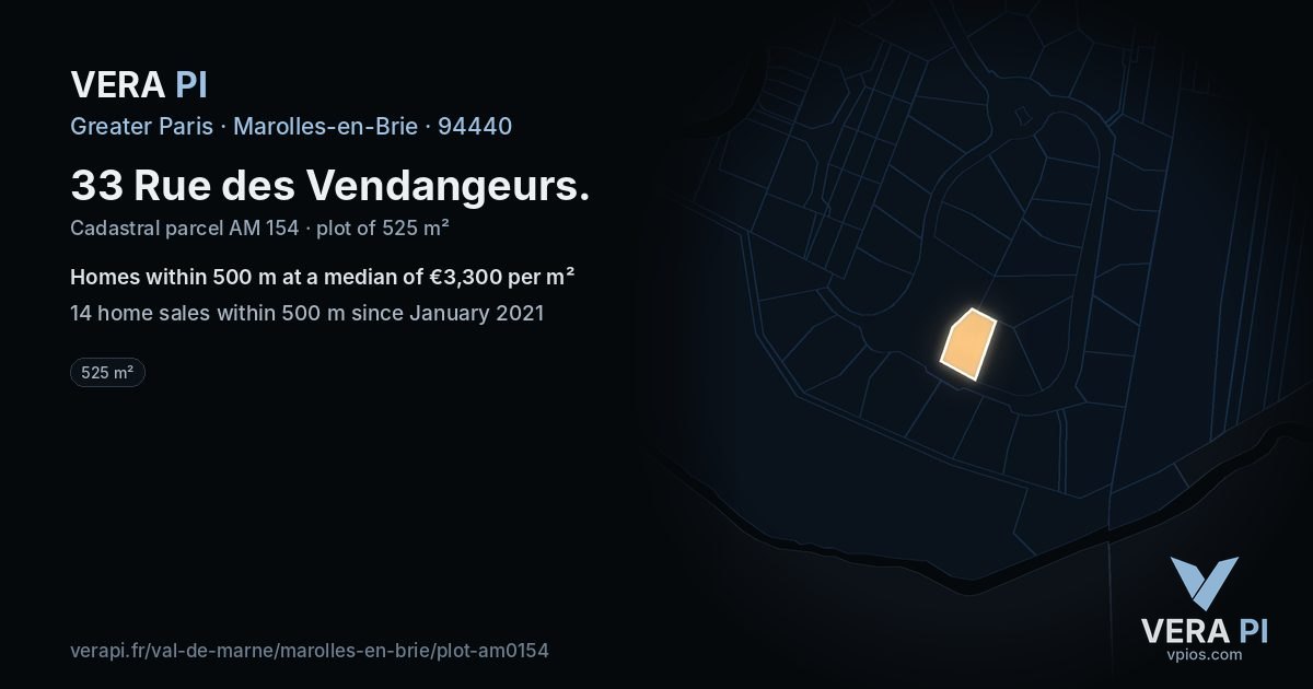 33 Rue des Vendangeurs, Marolles-en-Brie at night – the plot lit, the parcels around coloured by the prices near them