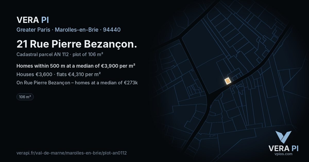 21 Rue Pierre Bezançon, Marolles-en-Brie at night – the plot lit, the parcels around coloured by the prices near them