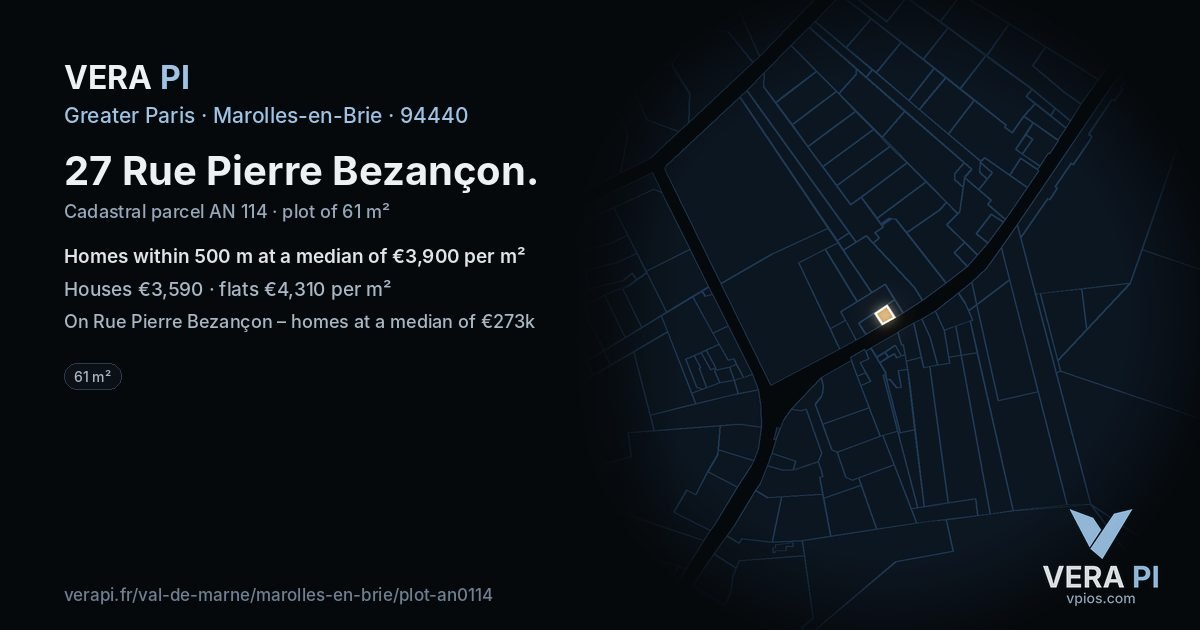 27 Rue Pierre Bezançon, Marolles-en-Brie at night – the plot lit, the parcels around coloured by the prices near them