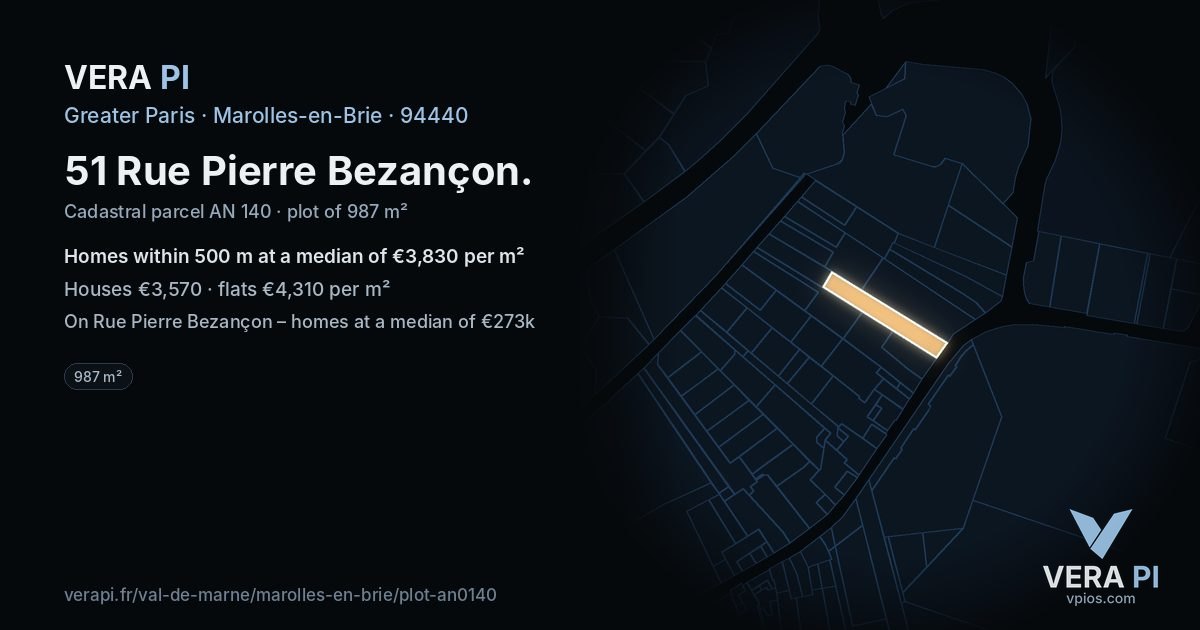 51 Rue Pierre Bezançon, Marolles-en-Brie at night – the plot lit, the parcels around coloured by the prices near them
