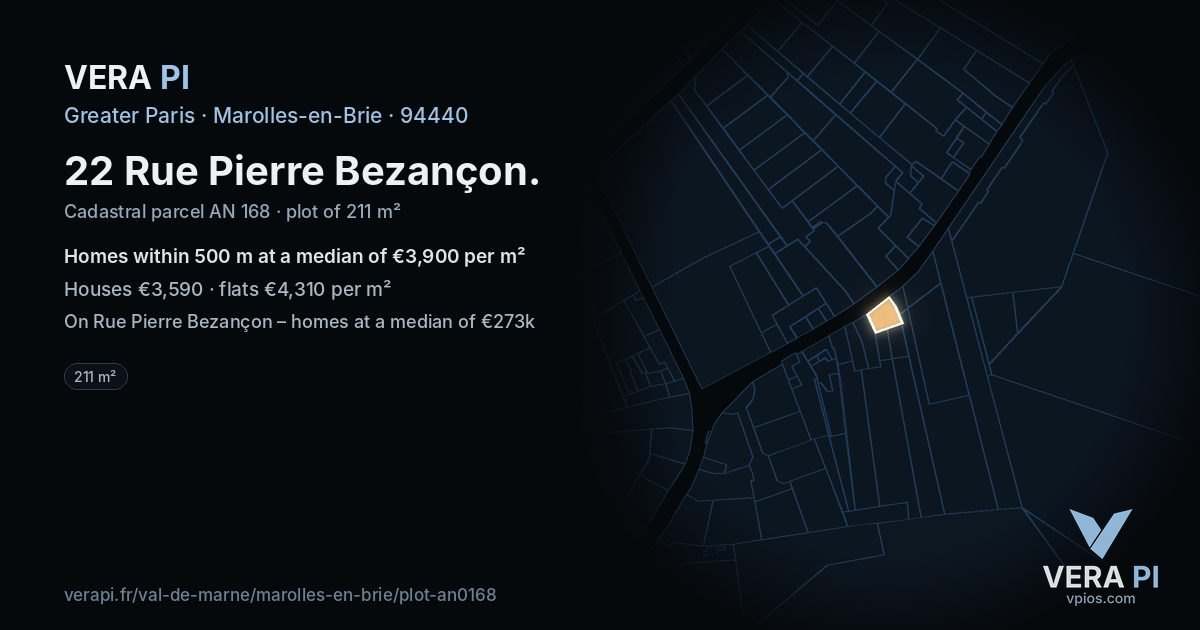 22 Rue Pierre Bezançon, Marolles-en-Brie at night – the plot lit, the parcels around coloured by the prices near them