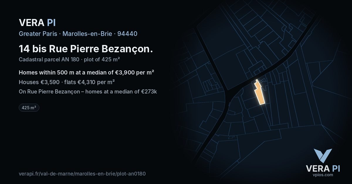 14 bis Rue Pierre Bezançon, Marolles-en-Brie at night – the plot lit, the parcels around coloured by the prices near them