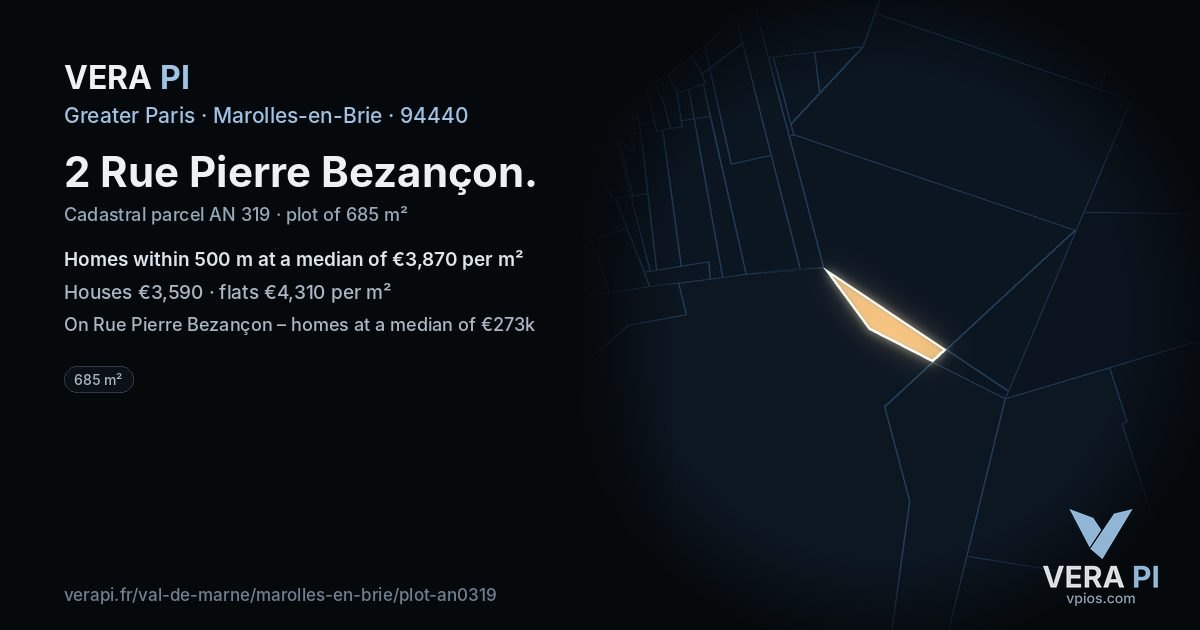 2 Rue Pierre Bezançon, Marolles-en-Brie at night – the plot lit, the parcels around coloured by the prices near them