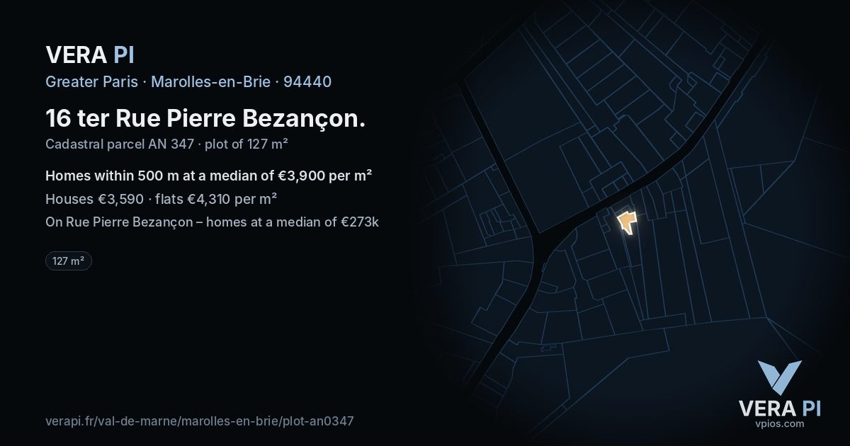 16 ter Rue Pierre Bezançon, Marolles-en-Brie at night – the plot lit, the parcels around coloured by the prices near them