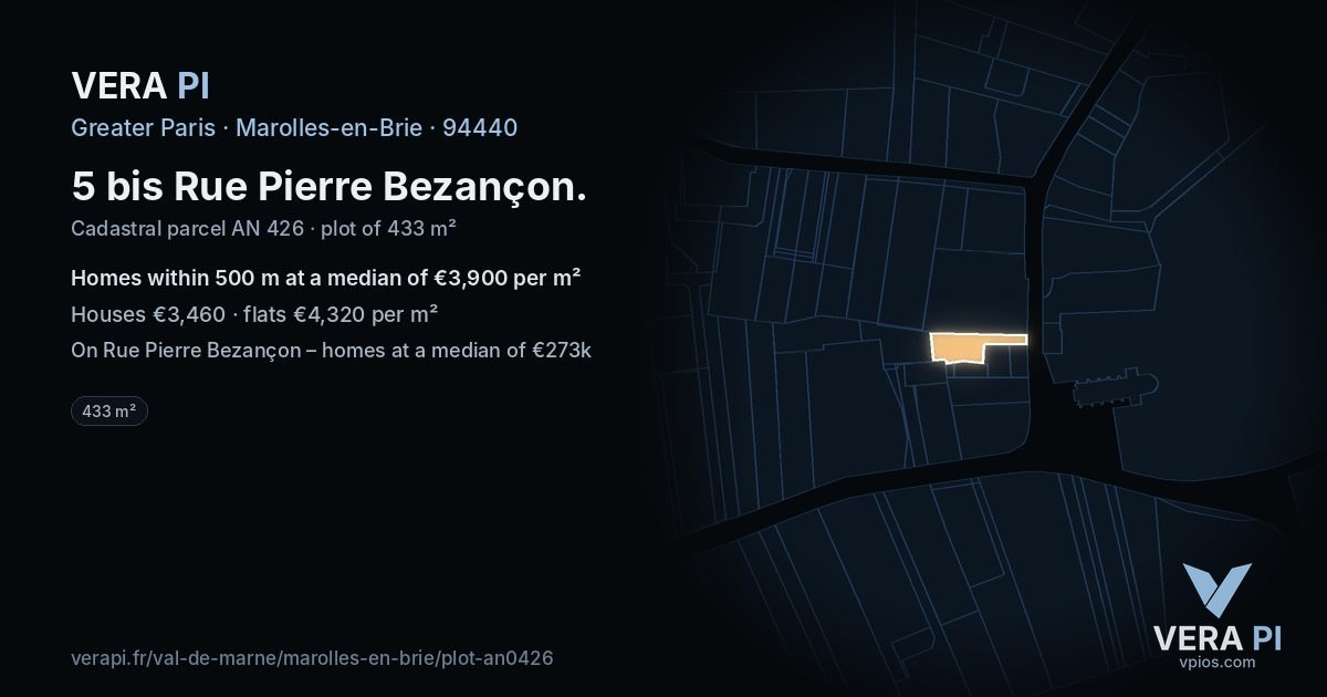 5 bis Rue Pierre Bezançon, Marolles-en-Brie at night – the plot lit, the parcels around coloured by the prices near them