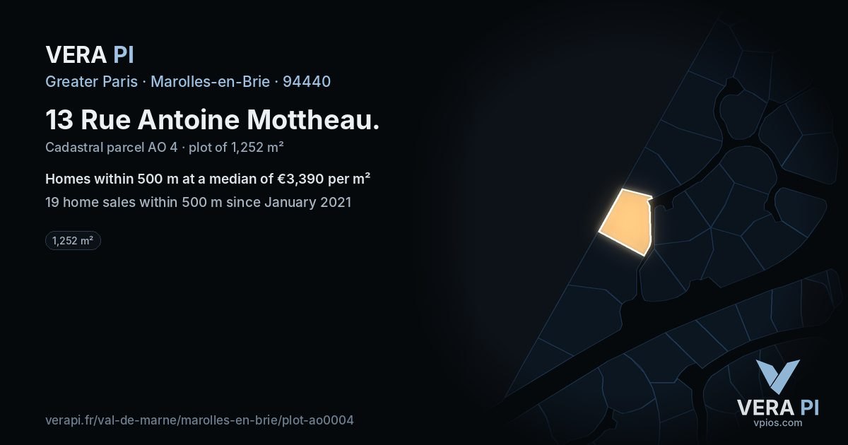 13 Rue Antoine Mottheau, Marolles-en-Brie at night – the plot lit, the parcels around coloured by the prices near them