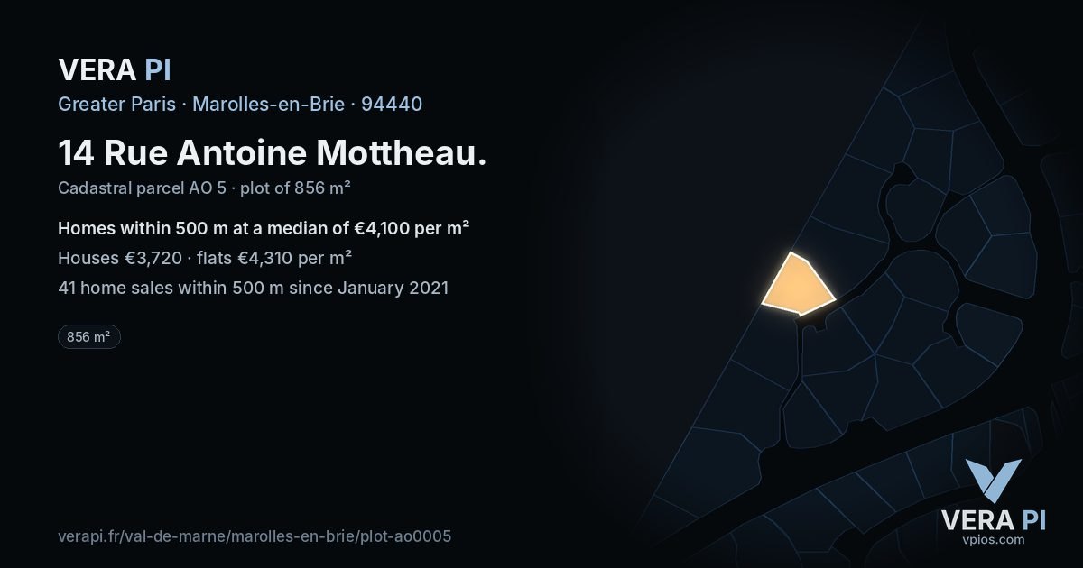 14 Rue Antoine Mottheau, Marolles-en-Brie at night – the plot lit, the parcels around coloured by the prices near them