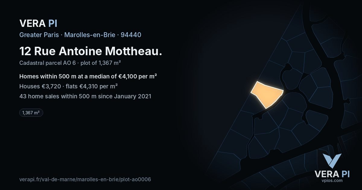 12 Rue Antoine Mottheau, Marolles-en-Brie at night – the plot lit, the parcels around coloured by the prices near them