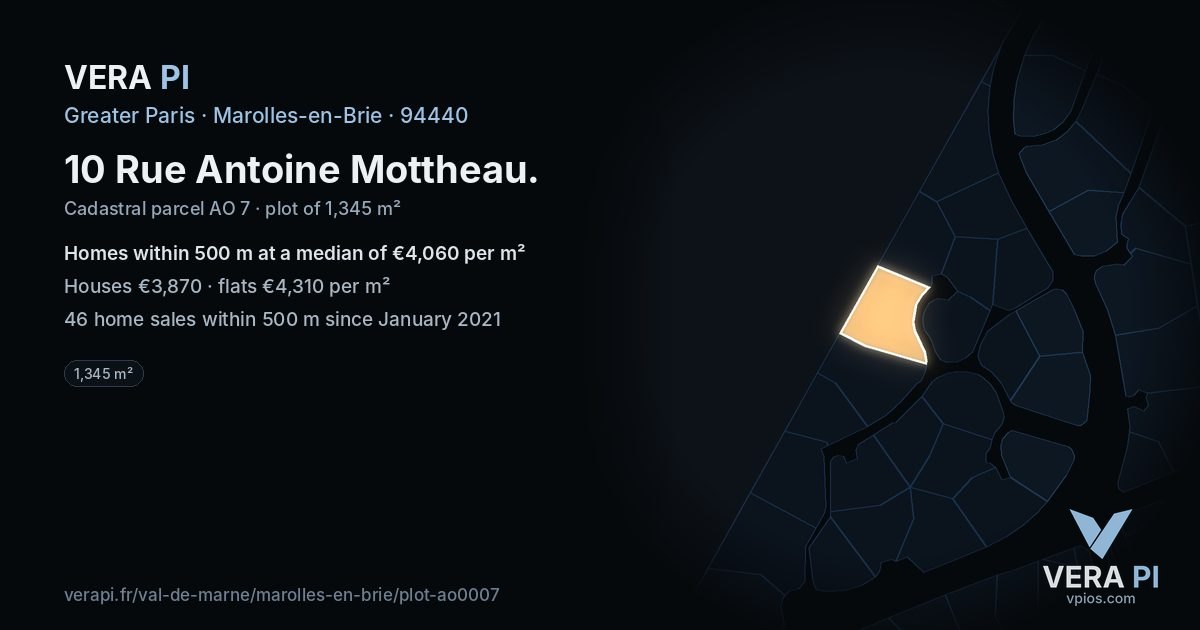 10 Rue Antoine Mottheau, Marolles-en-Brie at night – the plot lit, the parcels around coloured by the prices near them