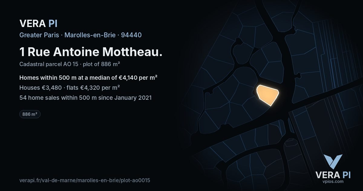 1 Rue Antoine Mottheau, Marolles-en-Brie at night – the plot lit, the parcels around coloured by the prices near them